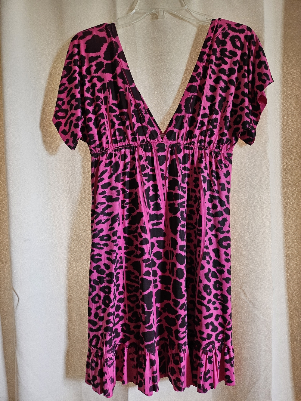 Women’s Pink and Black Leopard Print V-Neck Dress